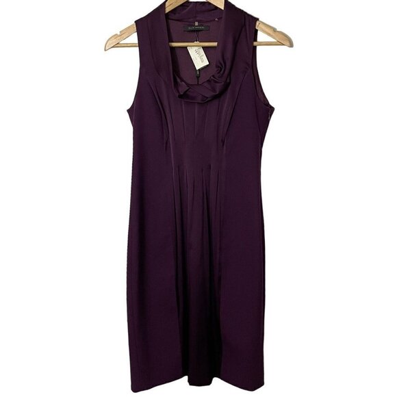 Elie Tahari Sonya Dress Sz 2 Eggplant Purple Wool Silk Fitted Cowl Neck $448 NWT - Picture 1 of 16